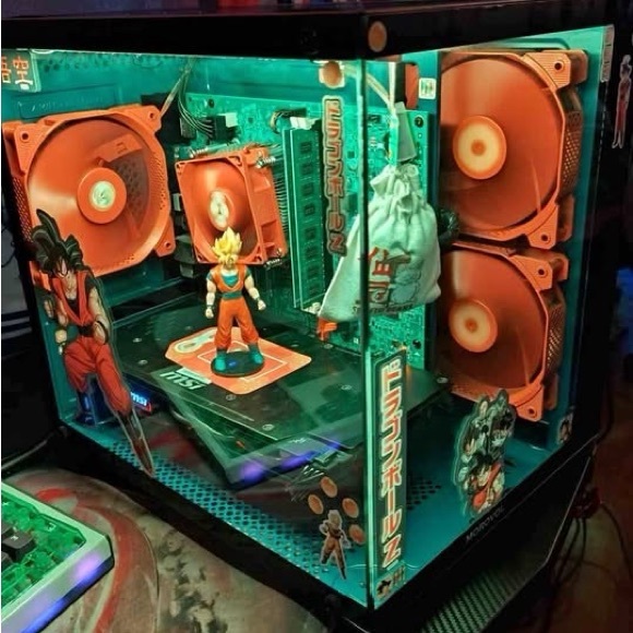 Custom Dragon Ball Z Themed PC Case with Orange Fans